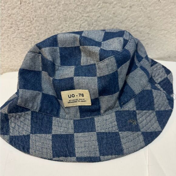 URBAN OUTFITTERS UO Checkered Bucket Hat Cotton UO-76 Label Blue Check Y2K - Picture 2 of 8